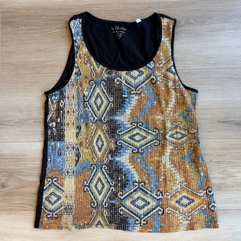 Chico's Women's Y2K Western‎ Sequin Scoop Neck Tank Top Size 1 Medium 8